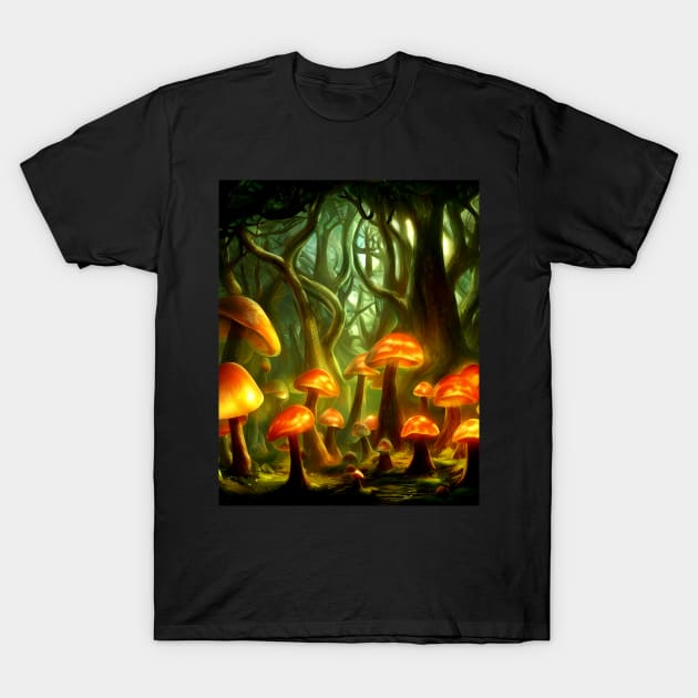 Trippy Magic Mushroom Enchanted Forest T-Shirt by ichewsyou